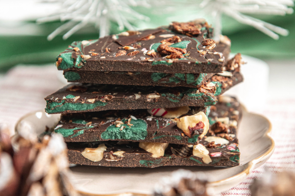 Plant Based Mint Cocoa Festive Frozen Bark
