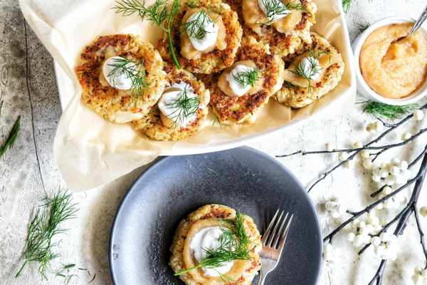 Cauliflower Latkes and Apple Sauce