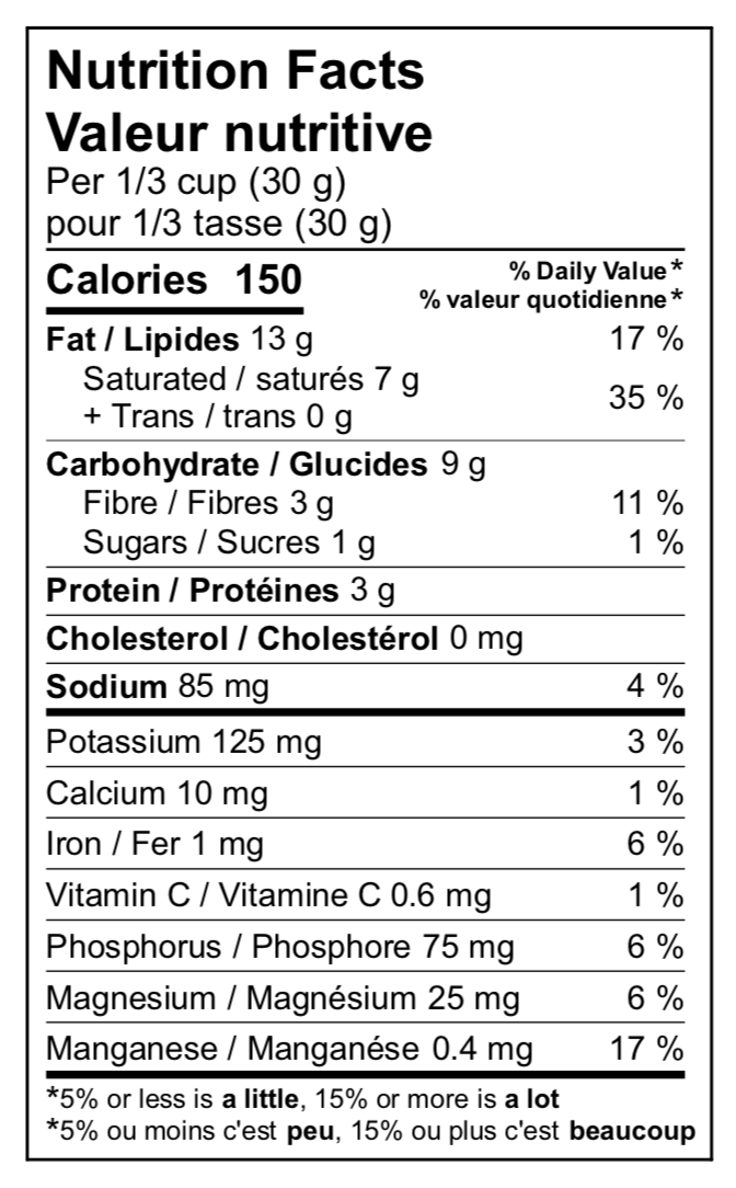 Rawcology Inc. Blueberry with Acai Raw Crunch Granola Nutrition Facts Table