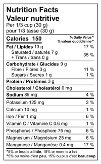 Rawcology Inc. Blueberry with Acai Raw Crunch Granola Nutrition Facts Table