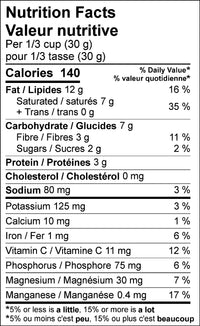 Rawcology Inc. Lemon Ginger with Camu Camu Raw Crunch Granola Nutrition Facts Table