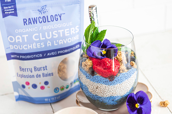 Berry Burst Oat Cluster Chia Pudding Parfait | Rawcology Inc