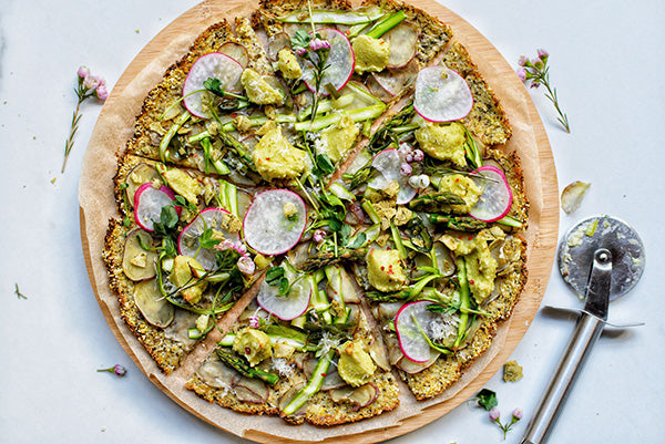 Racology Inc | Gluten Free Vegan Asparagus and Potato Pizza