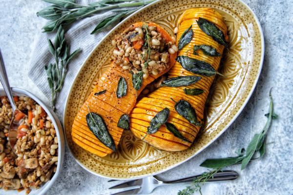 Hasselback Squash in Butter Sage Sauce