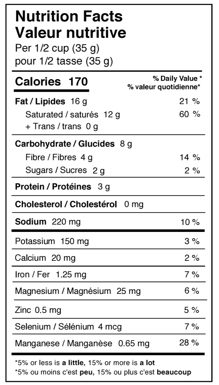 Rockin’ Ranch Superfood Coconut Chips Nutrition Facts Table