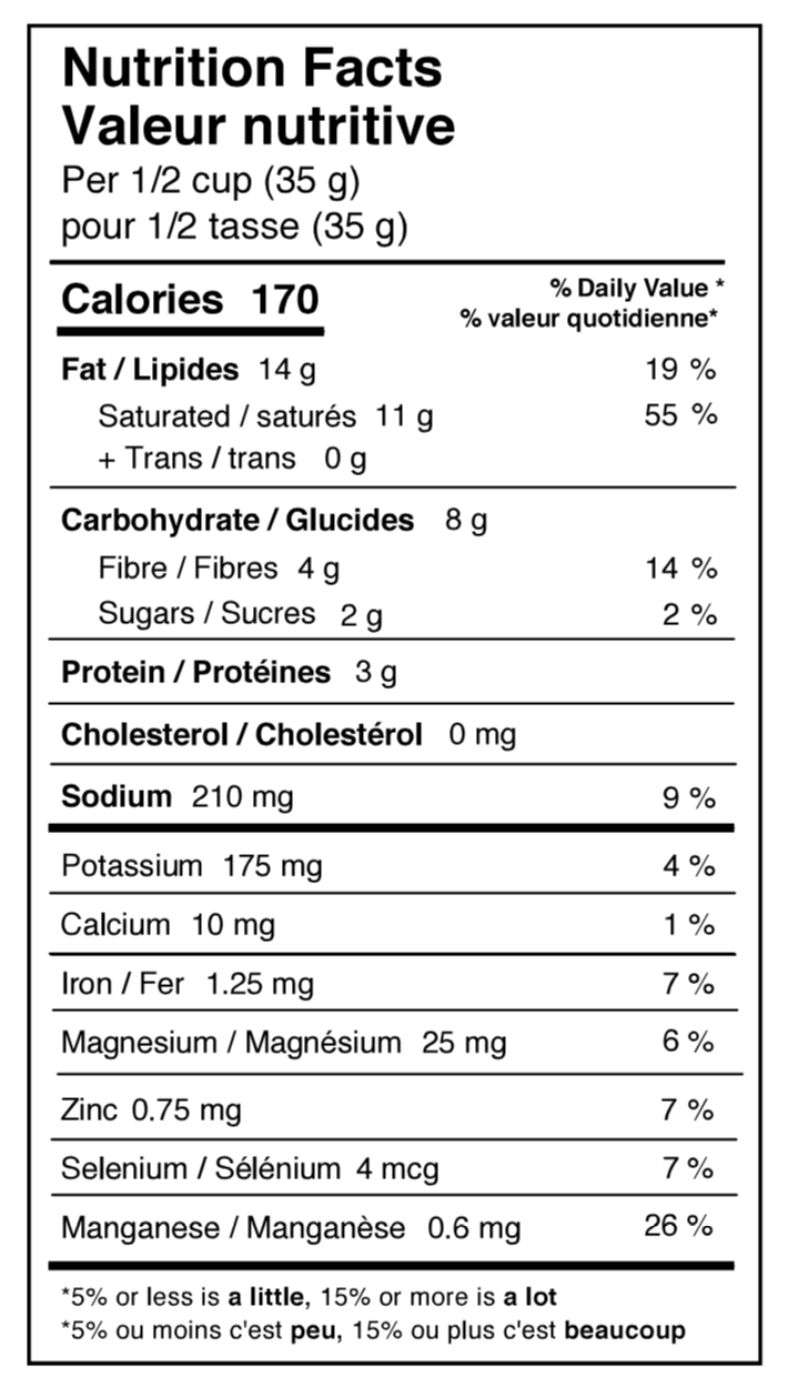 Rawcology Inc. Smoky Cheeze Superfood Coconut Chips Nutrition Facts Table